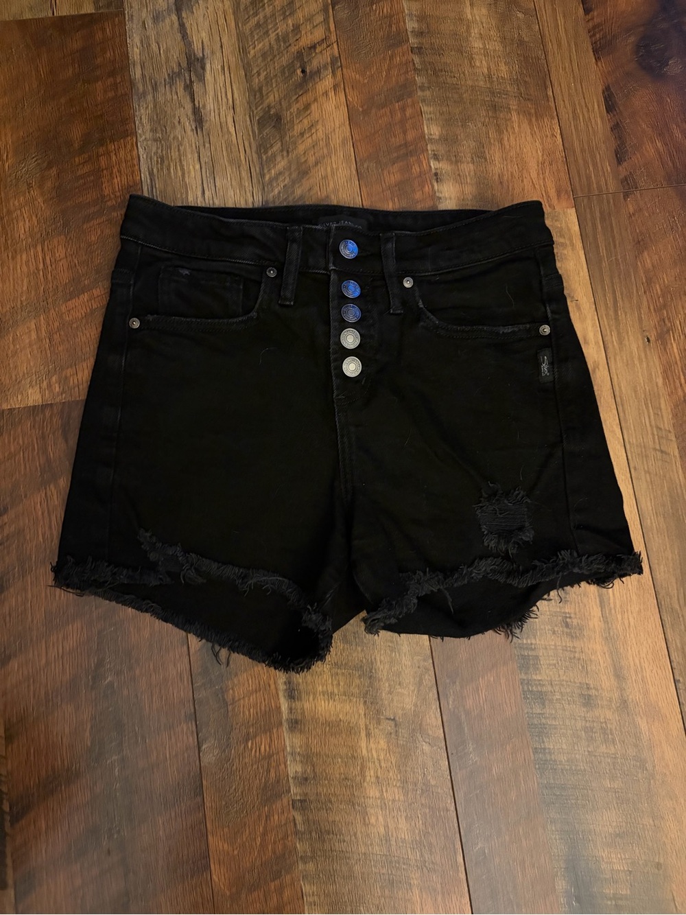 Women's Black Distressed Denim Shorts - Classic High-Rise Style